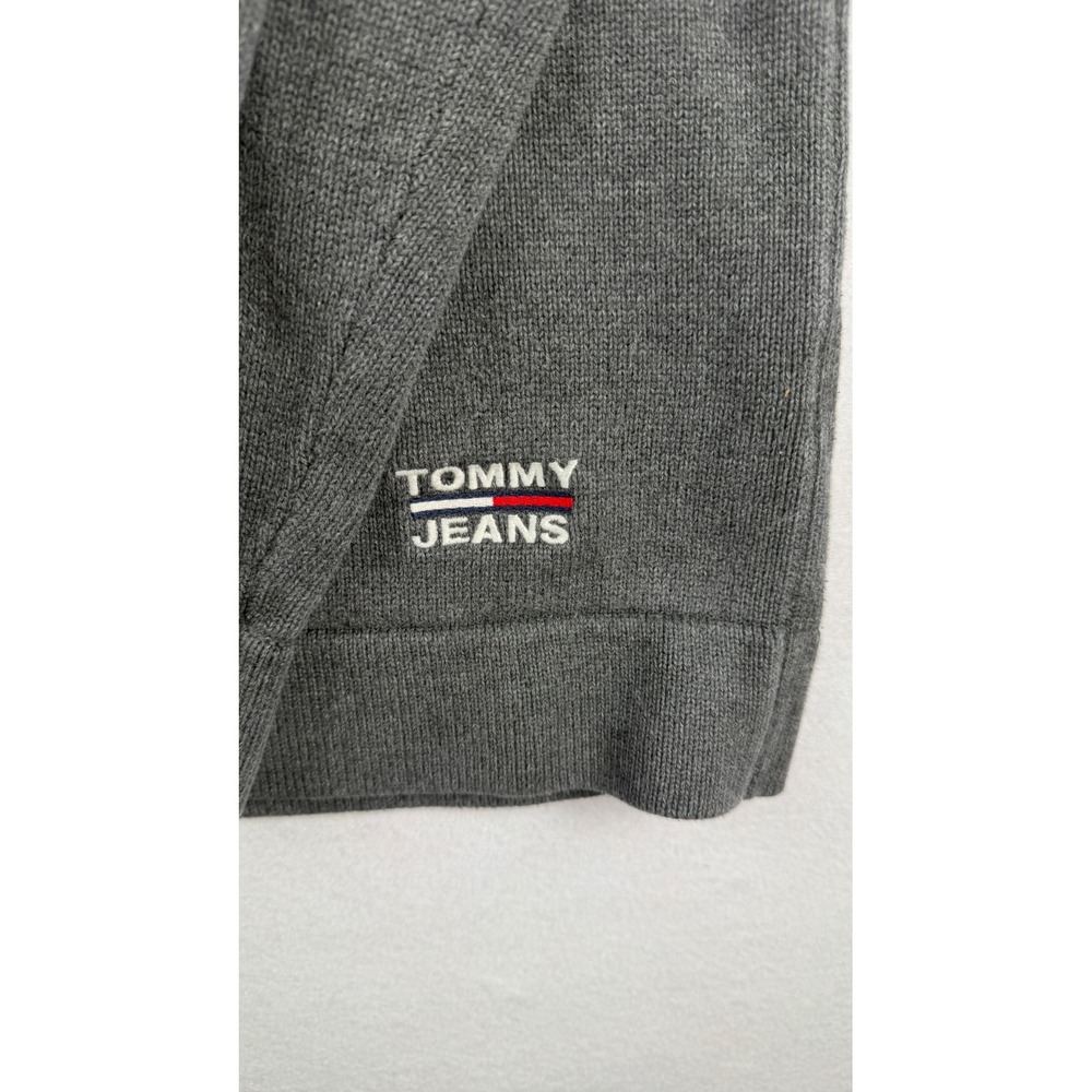 Vintage Tommy Jeans Sweater Gray Cable Sleeve Crewneck Knit XXL 100% Cotton - Picture 3 of 7